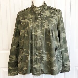 Style & Co. Army Green Camo Print Pleated Swing Utility Jacket Small